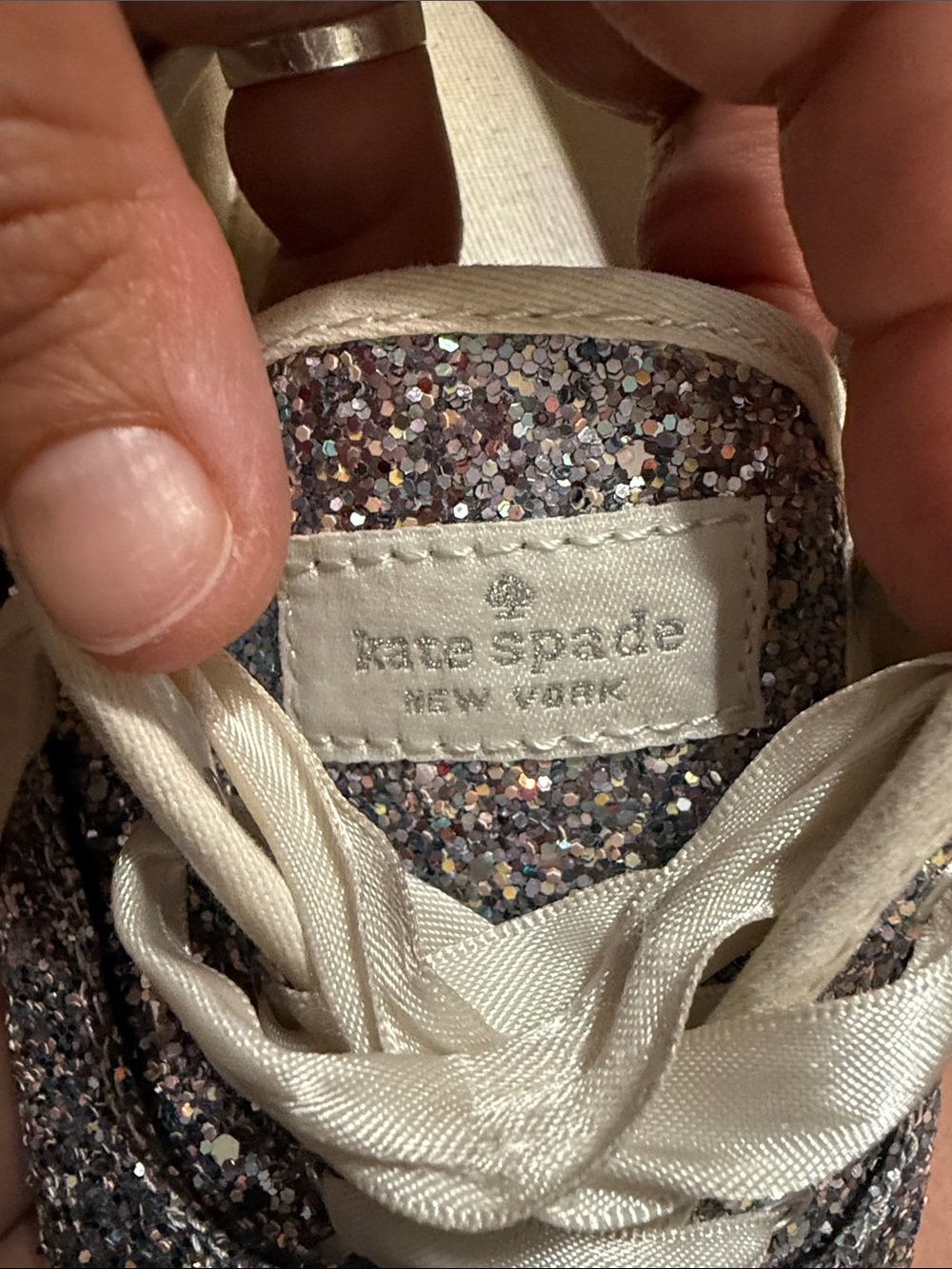 Keds X Kate Spade Sneaker Womens 10 Silver Champion Glitter Low Lace Up - Picture 6 of 16